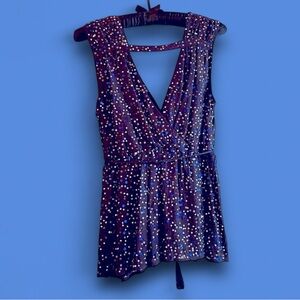 🦋French Connection, SILK, Navy Sequin, sleeveless, wrap detail, V neck, Sz 10